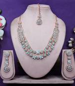 Green rose gold premium designer american diamond and stone work necklace set