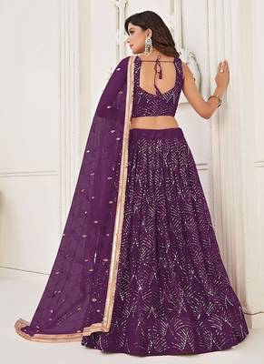 Wine Net Embroidered & Thread Work Semi Stitched Lehenga Choli 4