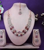 Purple rose gold premium designer american diamond and stone work necklace set