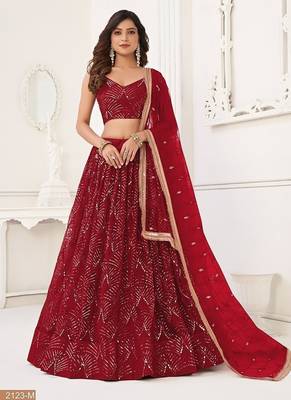 Maroon Net Embroidered & Thread Work Semi Stitched Lehenga Choli 2