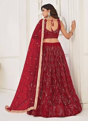 Maroon Net Embroidered & Thread Work Semi Stitched Lehenga Choli 3