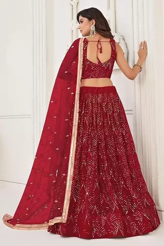 Maroon Net Embroidered & Thread Work Semi Stitched Lehenga Choli