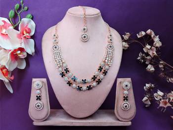 Blue rose gold premium designer american diamond and stone work necklace set 1