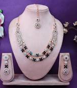 Blue rose gold premium designer american diamond and stone work necklace set
