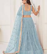 Sky Blue Net Embroidered & Thread Work Semi Stitched Lehenga Choli