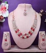 Pink rose gold premium designer american diamond and stone work necklace set
