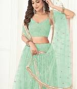 Green Net Embroidered & Thread Work Semi Stitched Lehenga Choli