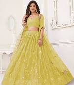 Yellow Net Embroidered & Thread Work Semi Stitched Lehenga Choli
