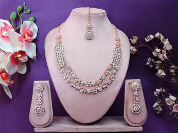 White rose gold premium designer american diamond and stone work necklace set 1