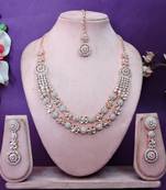 White rose gold premium designer american diamond and stone work necklace set