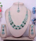 Green rhodium premium designer american diamond and stone work necklace set