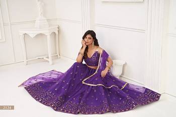 Purple Net Embroidered & Thread Work Semi Stitched Lehenga Choli 3