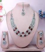Maroon rhodium premium designer american diamond and stone work necklace set