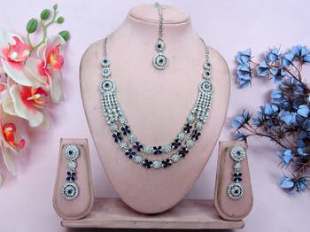 Blue rhodium premium designer american diamond and stone work necklace set 1