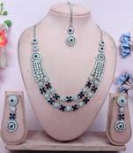 Blue rhodium premium designer american diamond and stone work necklace set