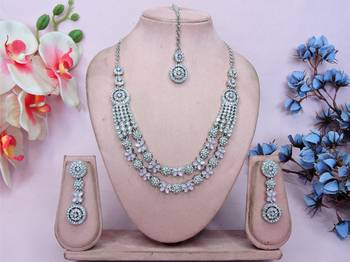 Pink rhodium premium designer american diamond and stone work necklace set 2