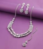 Pink rhodium premium designer american diamond and stone work necklace set