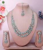 Green rhodium premium designer american diamond and stone work necklace set