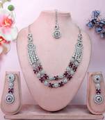 Purple rhodium premium designer american diamond and stone work necklace set