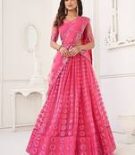 Pink Net Embroidered & Thread Work Semi Stitched Lehenga Choli