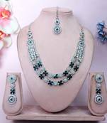 Blue rhodium premium designer american diamond and stone work necklace set