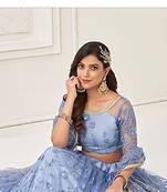 Blue Net Embroidered & Thread Work Semi Stitched Lehenga Choli