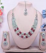Pink rhodium premium designer american diamond and stone work necklace set