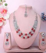 Red rhodium premium designer american diamond and stone work necklace set