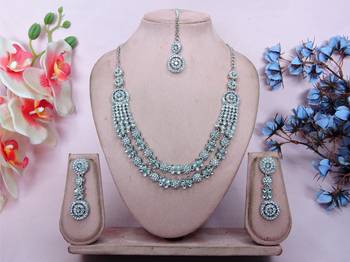 White rhodium premium designer american diamond and stone work necklace set 1