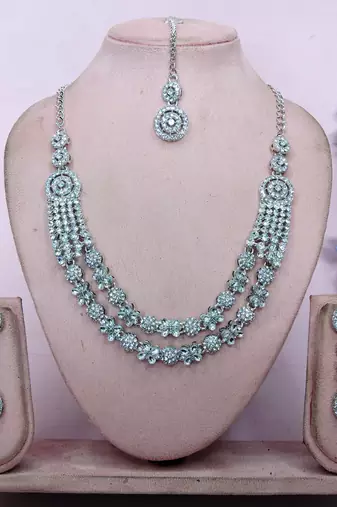 White rhodium premium designer american diamond and stone work necklace set