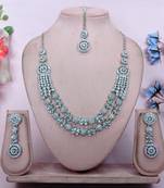 White rhodium premium designer american diamond and stone work necklace set