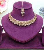 Gold yellow gold premium designer american diamond and stone work necklace set