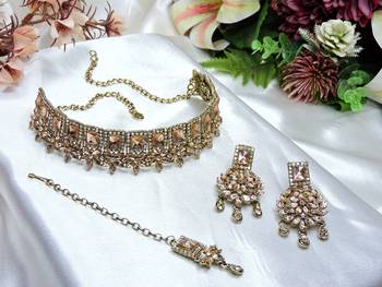 Gold yellow gold premium designer american diamond and stone work necklace set 2
