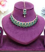Green yellow gold premium designer american diamond and stone work necklace set