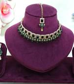 Green yellow gold premium designer american diamond and stone work necklace set