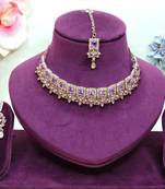 Purple yellow gold premium designer american diamond and stone work necklace set
