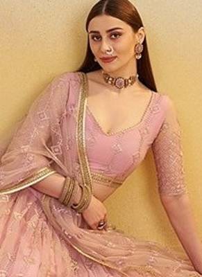 Pink Net Embroidered & Thread Work Semi Stitched Lehenga Choli 3