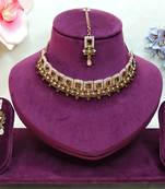 Green yellow gold premium designer american diamond and stone work necklace set