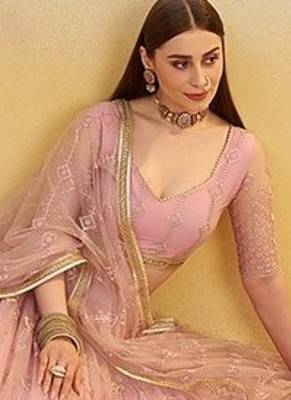 Pink Net Embroidered & Thread Work Semi Stitched Lehenga Choli 4