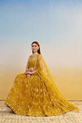 Mustard Net Embroidered & Thread Work Semi Stitched Lehenga Choli 3