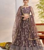 Purple Net Embroidered & Zari Work Semi Stitched Lehenga Choli