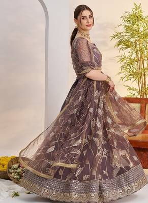 Purple Net Embroidered & Zari Work Semi Stitched Lehenga Choli 2