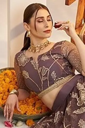 Purple Net Embroidered & Zari Work Semi Stitched Lehenga Choli