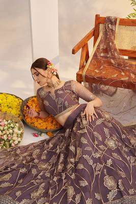 Purple Net Embroidered & Zari Work Semi Stitched Lehenga Choli 4