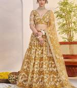 Yellow Net Embroidered & Thread Work Semi Stitched Lehenga Choli