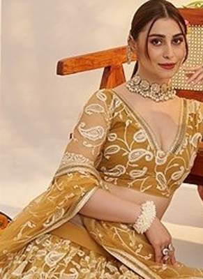 Yellow Net Embroidered & Thread Work Semi Stitched Lehenga Choli 3