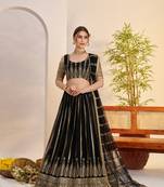 Black Net Embroidered & Zari Work Semi Stitched Lehenga Choli