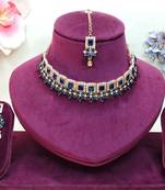 Blue yellow gold premium designer american diamond and stone work necklace set
