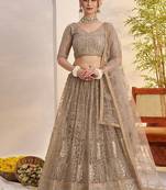 Grey Net Embroidered & Thread Work Semi Stitched Lehenga Choli