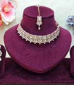 White yellow gold premium designer american diamond and stone work necklace set